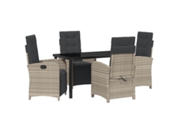 Conjunto 5 De Jantar Para O Jardim Com E Travesseiros Vidaxl Rattan Poliéster Cinza Claro