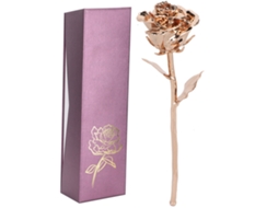 Presente Rosa Artificial Caule Longo Dourado 24k