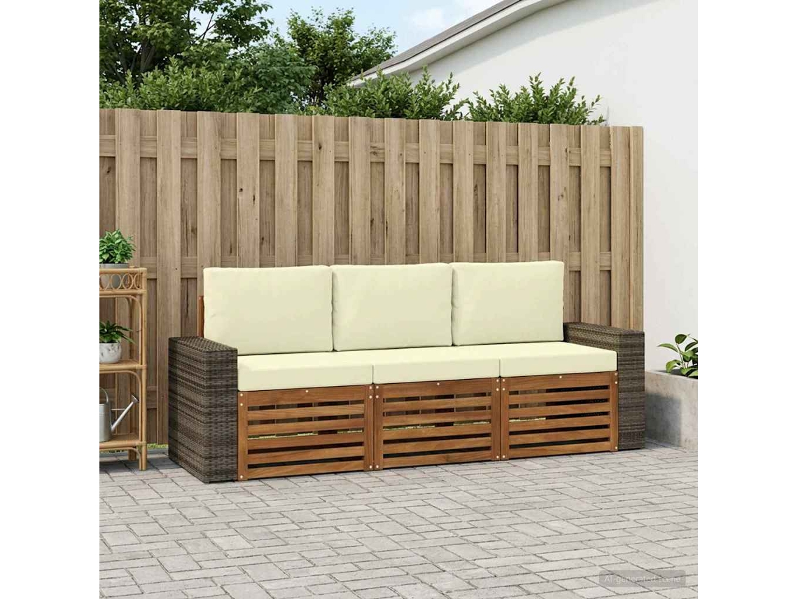 Vidaxl Conjuntos De Sofás Com Almofada 3 Pcs Madeira Sólida De Acácia
