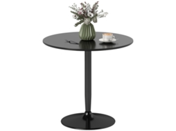 Mesa De Jantar Para 2 Pessoas, Tampo Redondo Ø80 Cm, Mdf E Aço, Antiderrapante, Preto, 75h Cm Ch