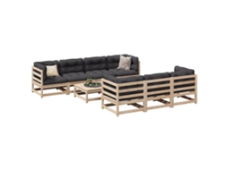 Vidaxl 8 Pcs Conjunto Sofás De Jardim Com Almofadões Pinho Maciço