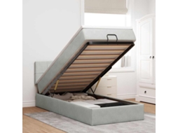 Estrutura Cama Otomana Colchão 90x190 Cm Veludo Cinzento Claro
