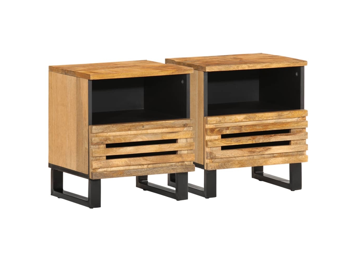 Vidaxl Mesas De Cabeceira 2 Pcs 40x34x46 Cm Mangueira Áspera Maciça