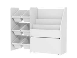 Estante Infantil Para Brinquedos Com 6 Caixas Removíveis 3 Prateleiras Abertas E Gaveta Inferior Com Rodas 100x30x80 Cm Branco