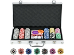 Conjunto De Pôquer Para 7 A 8 Jogadores Com 300 Fichas, 2 Baralhos De Cartas E 5 Dados, Feito De Alumínio E Poliéster.