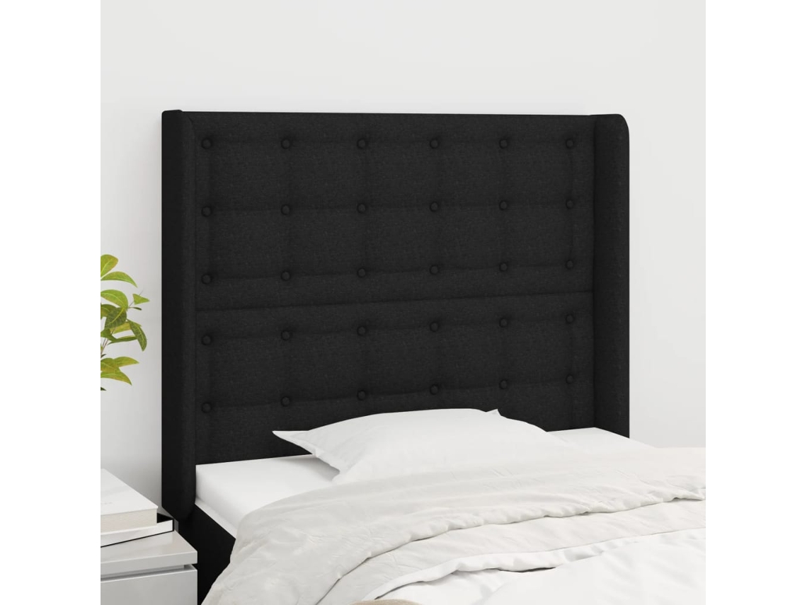 Vidaxl Cabeceira De Cama C/ Abas Tecido 103x16x118/128 Cm Preto