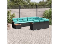 Vidaxl Conjunto De Sofá De Jardim Com 11 Peças E Almofadas Em Rattan Sintético Preto
