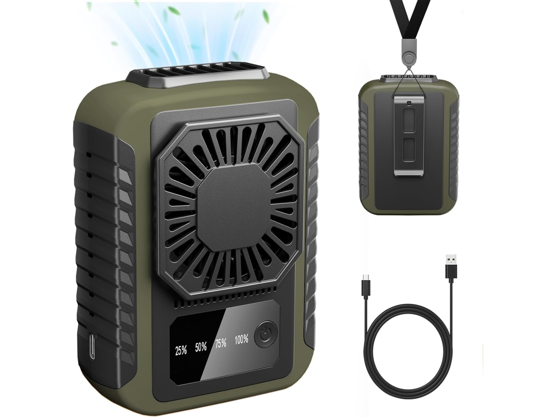 Ventilador De Cintura Portátil, 3 Velocidades, Ventilador De Moletom Com Resfriamento Potente, 20 Horas De Trabalho, Verde Zeuxo