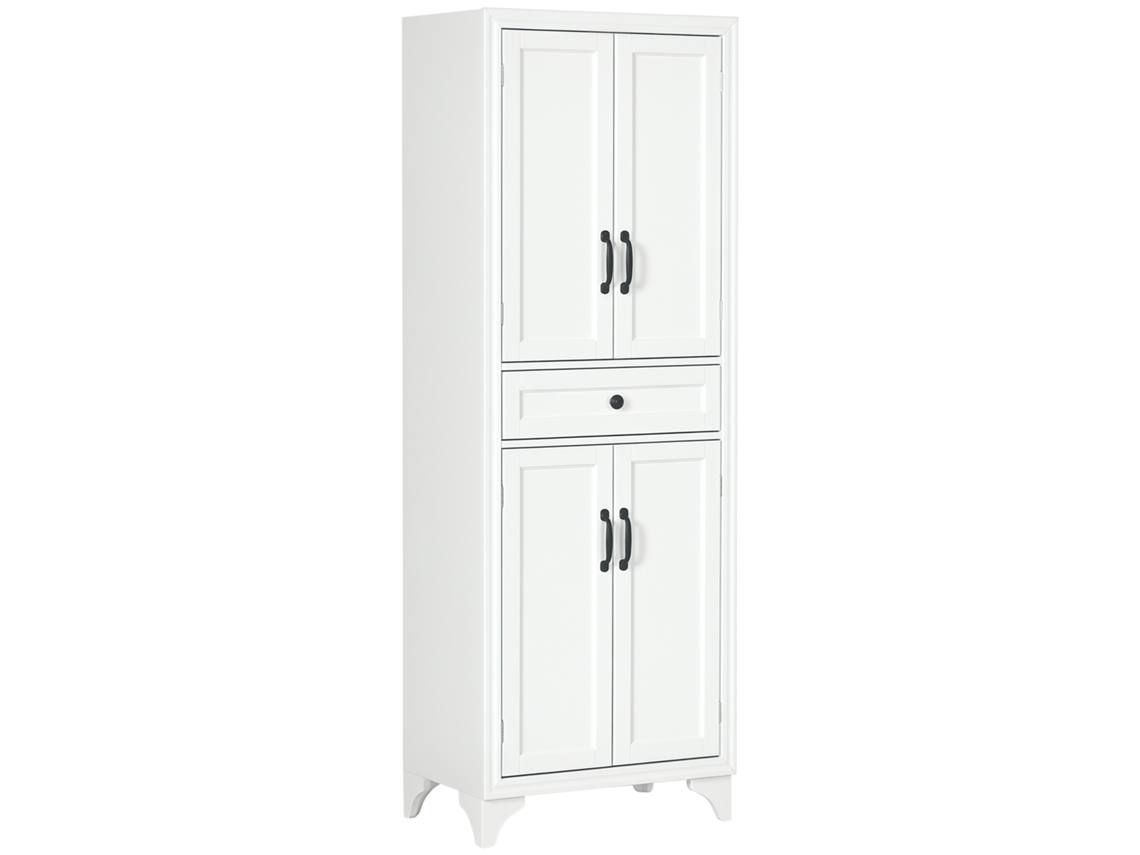 Aparador de cozinha alto com 4 portas, 2 armários, 1 gaveta, 170cm altura, prateleira ajustável, branco