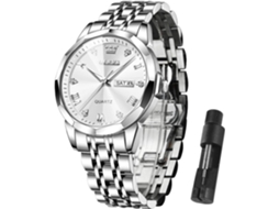 Lurelia Relógio Masculino, Movimento De Quartzo, Luminoso, Detalhes Com Strass, Aço Inoxidável, Resistente À Água 30m