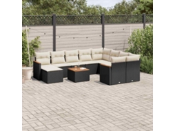 Vidaxl 11 Pcs Conjunto Sofás de Jardim C/ Almofadões Vime Pe Preto