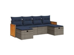 Conjunto de 6 Sofás de Jardim com Almofadões Vime Cinzento MAISON EXCLUSIVE (80x200 cm)