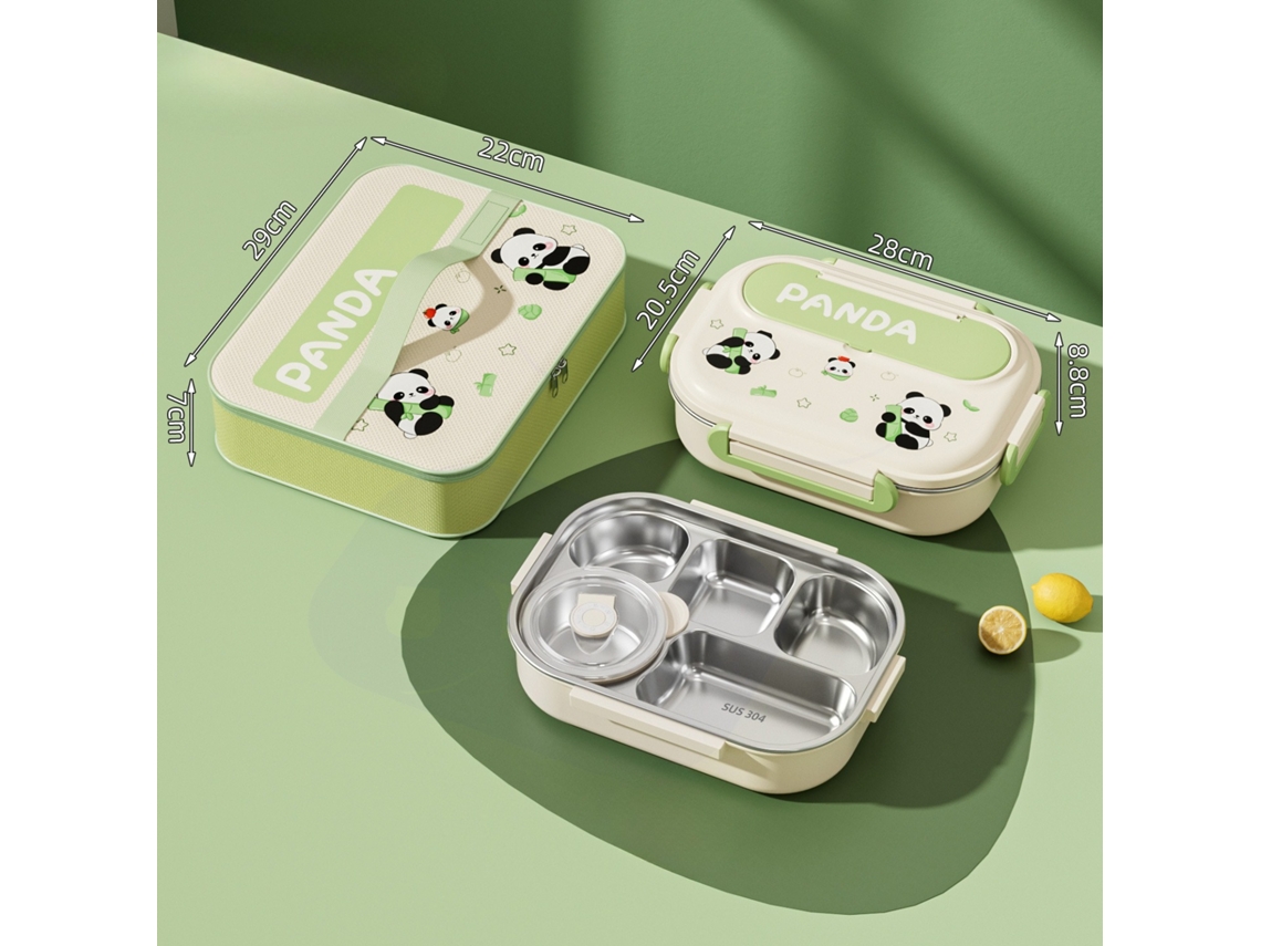 Lancheira Inox 5 Compartimentos Anti-fugas Com Bolsa Térmica Verde Panoona