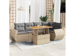 Vidaxl 6 Pcs Conjunto De Sofás P/ Jardim Com Almofadões Vime Pe Bege