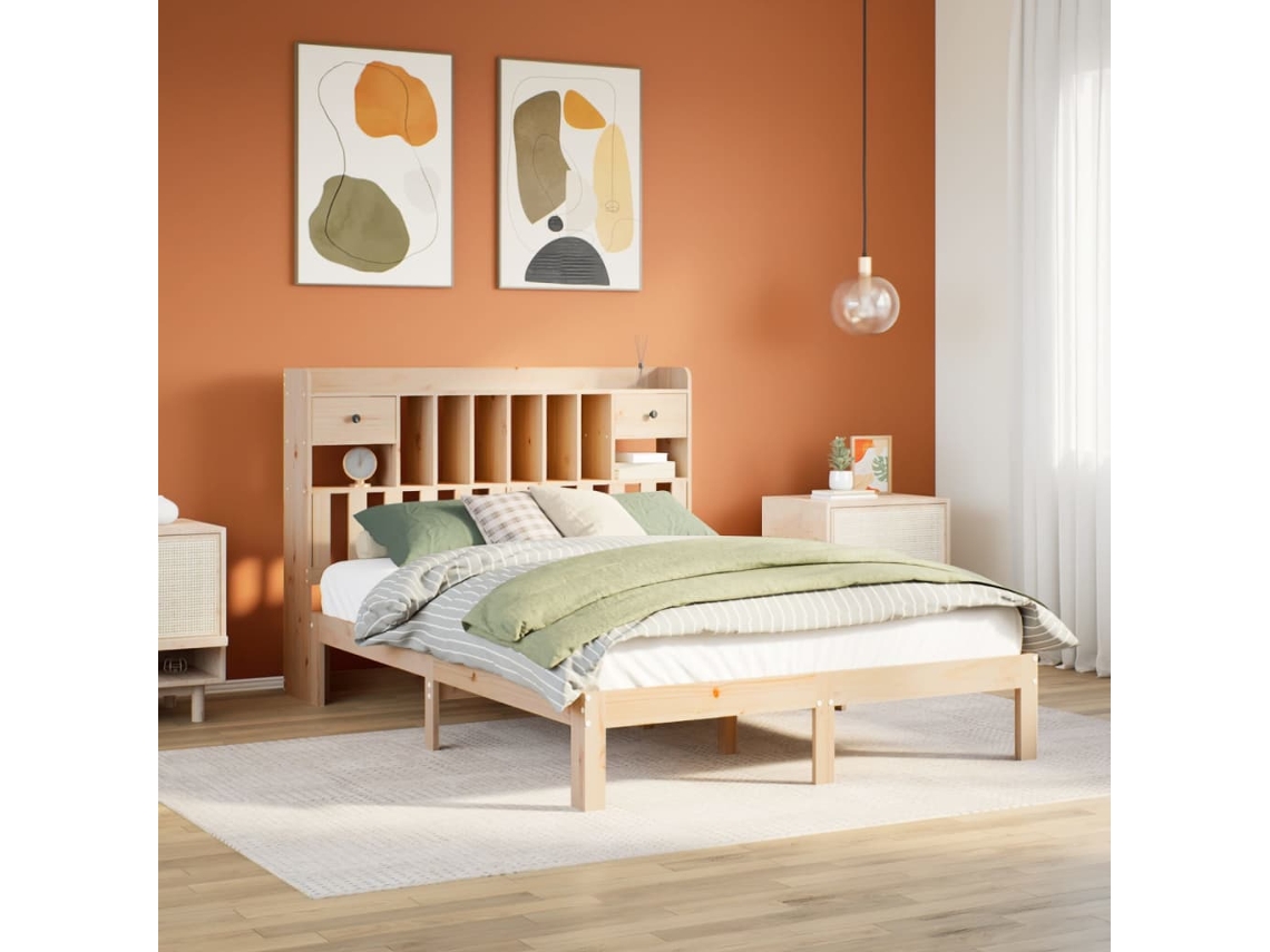 Cama Com Estante Sem Colchão 135x190 Cm Pinho Maciço
