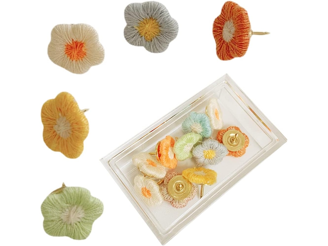 10 Alfinetes Decorativos Em Formato De Flor Para Quadros Cortiça