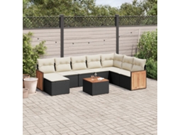 Vidaxl 9 Pcs Conjunto De Sofás P/ Jardim C/ Almofadões Vime Pe Preto