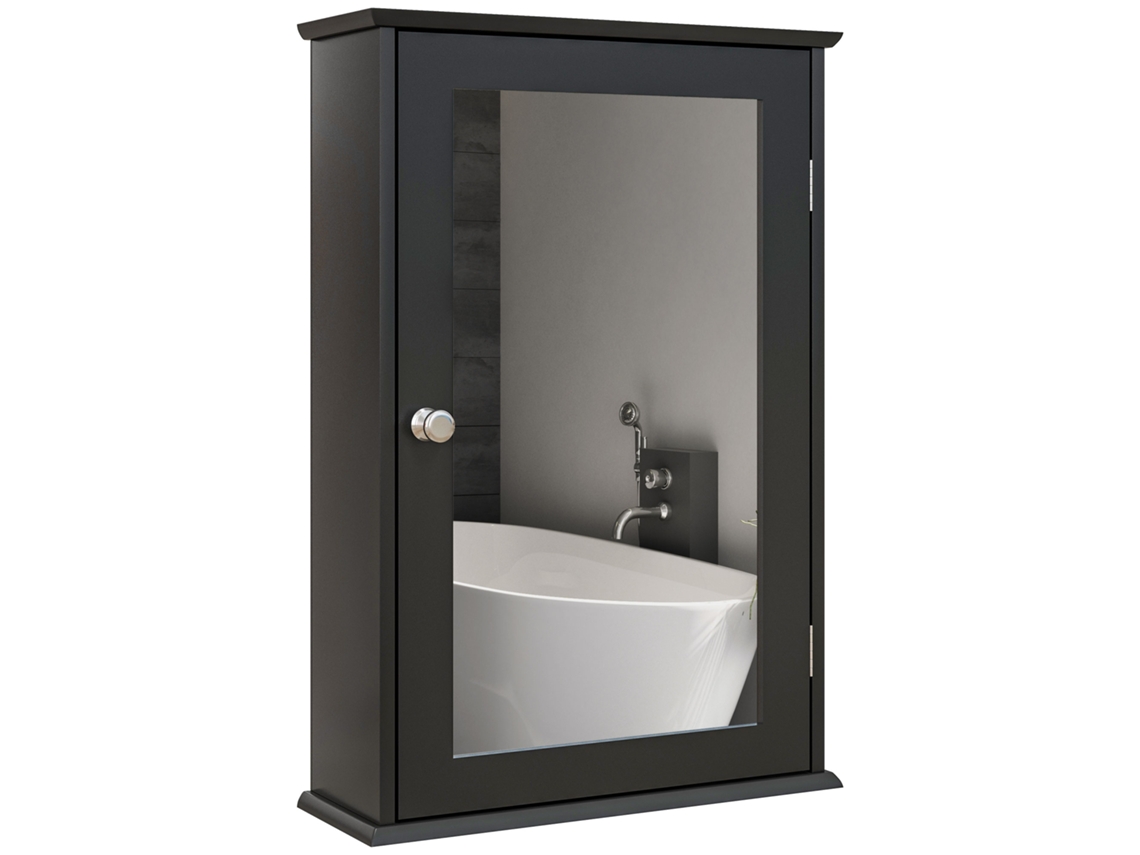Armário de banheiro com espelho e porta com fecho magnético, 41x14x60cm, preto, E-TOWN COMMERCE GMBH