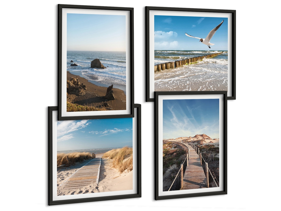 Composição De Quadros Cachoeiras Paisagens Verdes Espelharte (4 Peças)