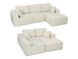 Sofá Modular Canto 2 em 1 S/MARCA (sofá cama 3 Lugares, veludo Cotelê, Creme, 267cm)