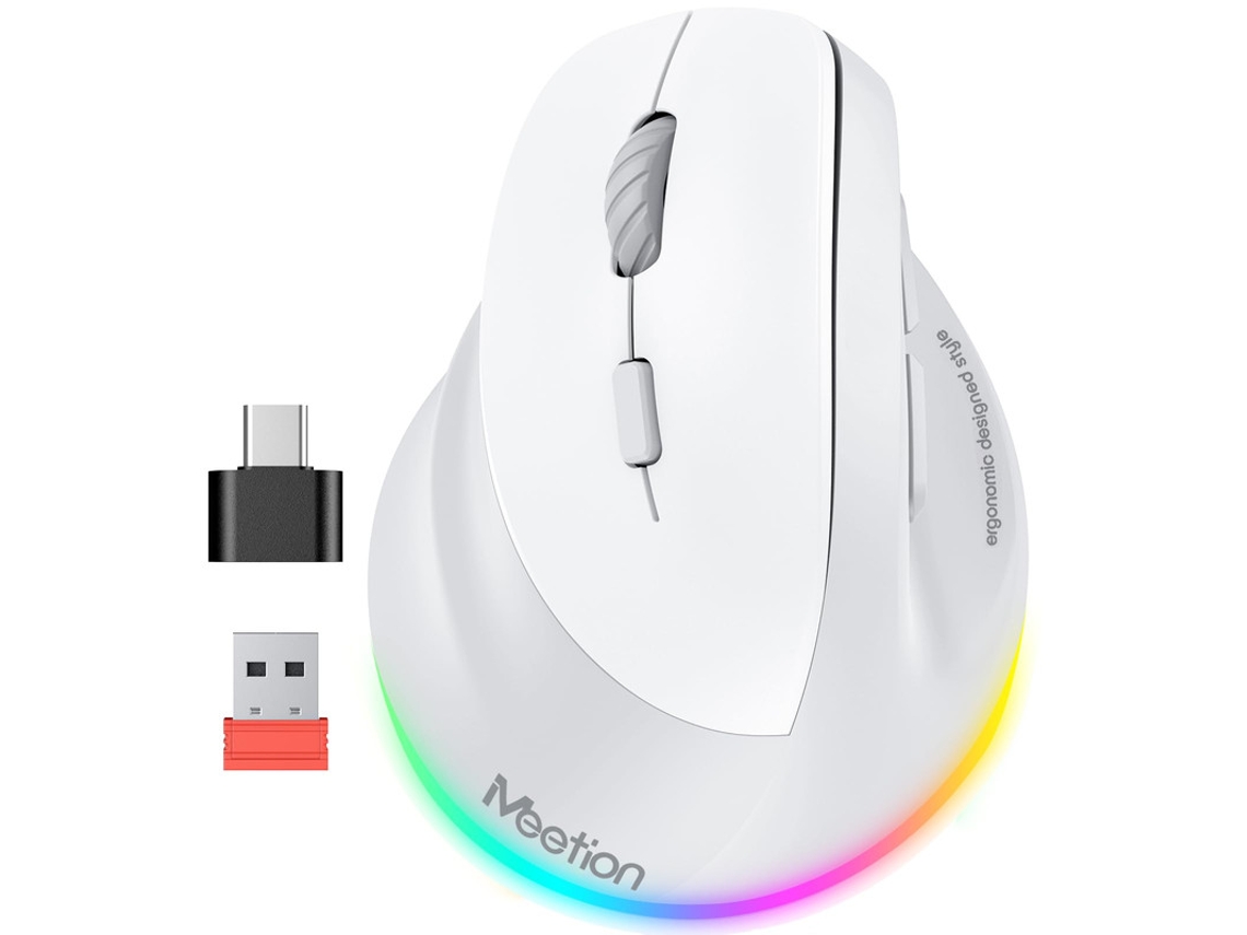 Rato Ergonómico Sem Fios, Recarregável, Com Bluetooth E Usb A, Com Adaptador Usb C E 4 Níveis De Dpi Ajustáveis Branco Bestvite (5.2 3.0)