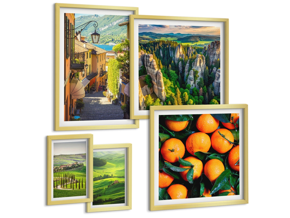 Galeria De Pinturas Murais Pedras De Areia, Textura Boho Moldura Prateada Fotos Para O Escritório Espelharte (conjunto De 5 Imagens)