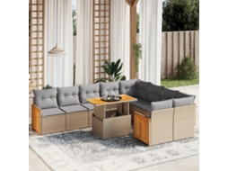 Conjunto de 10 Sofás para Jardim com Almofadas Vime Pe Bege Dkd Home Decor