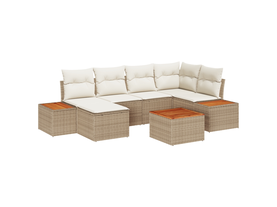 Conjunto 7 Sofá De Jardim Vidaxl Bege Vime Pe (55 X 55 X 37 Cm)