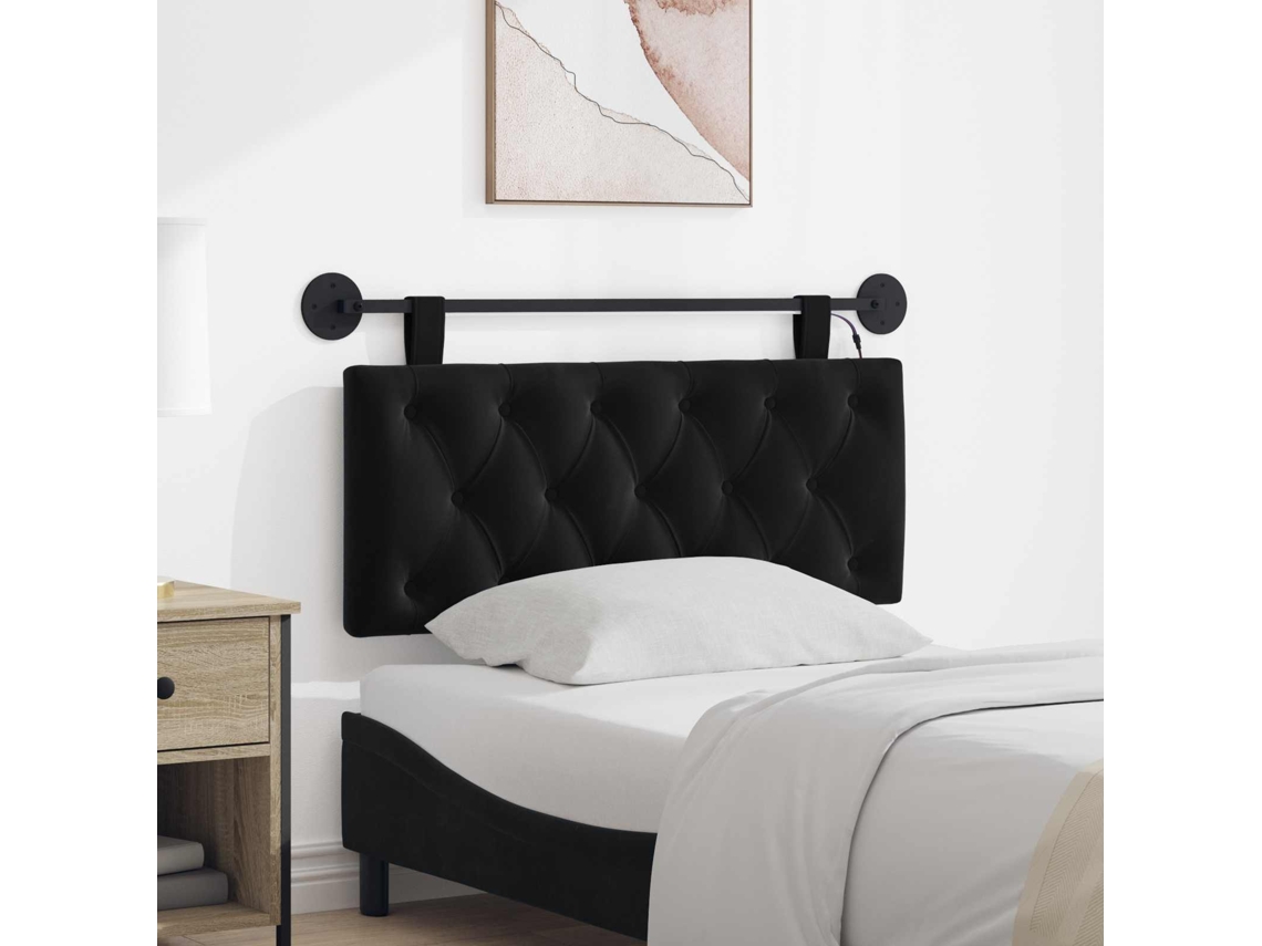 Vidaxl Cabeceira Suspensa Com Luz Led Preto Veludo