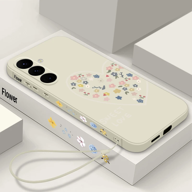 Capa Para Celular Galaxy S24 Fe Com Estampa De Corações (cordão Branco)