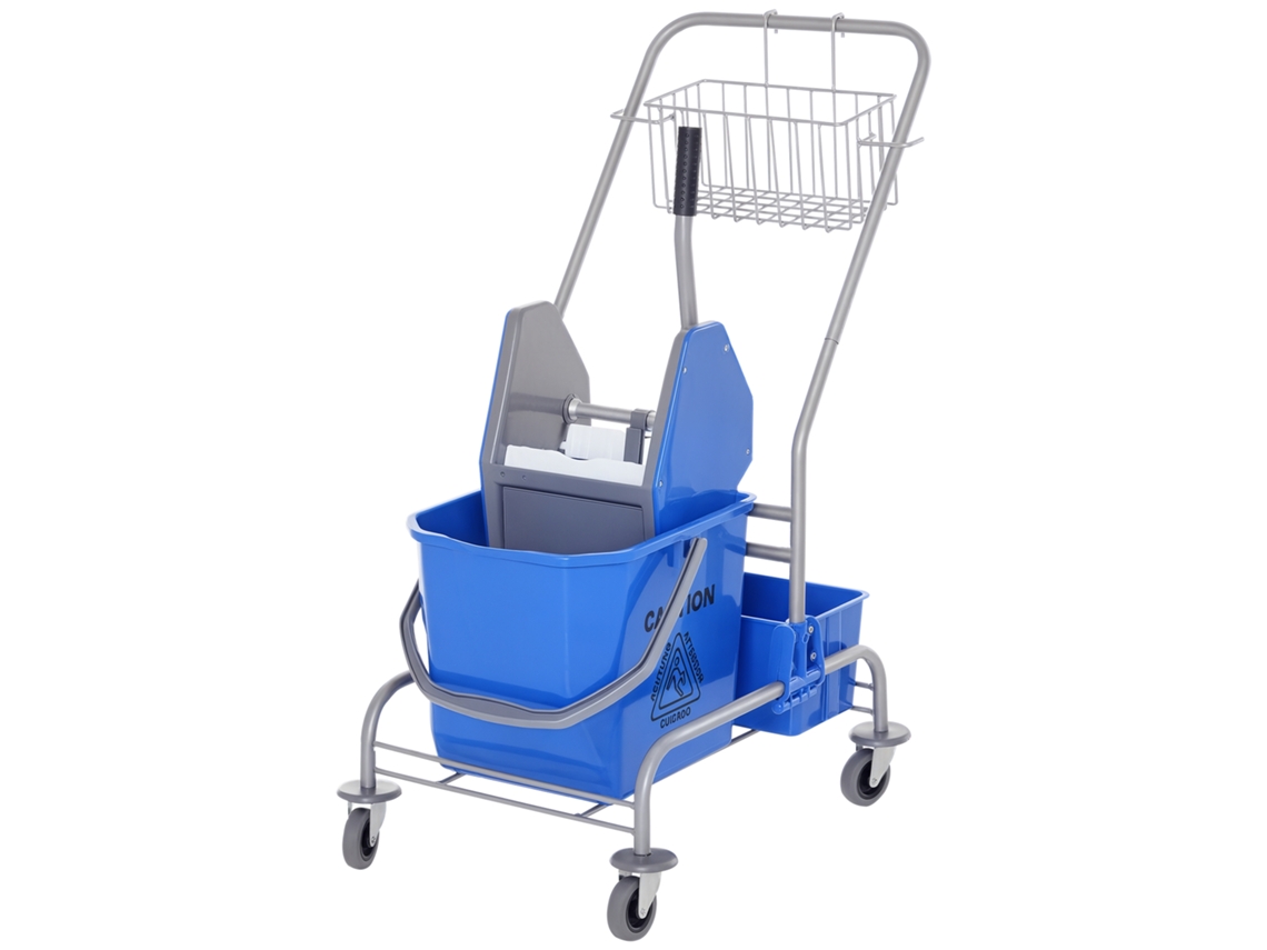 Limpando Carrinho. Carrinho de Esfregão. Capacidade de 25 L. 4 Rodas. Plástico. Azul Ge