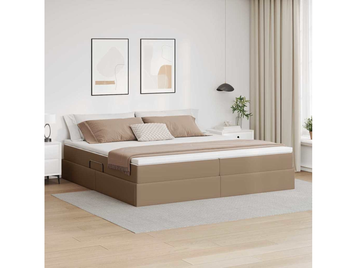 Vidaxl Cama Com Arrumação E Colchão Cappuccino 200 X 200 Cm