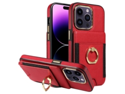 Suporte Casa Bloqueio Rfid Para Iphone 15 Pro Pele Sintética Com Porta-cartões Vermelho