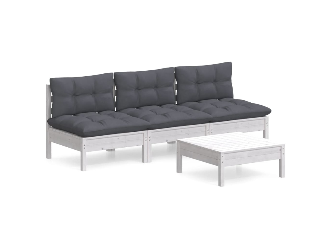 Conjunto de 4 Lounge de Jardim com Almofadões Antracite Pinho MAISON EXCLUSIVE