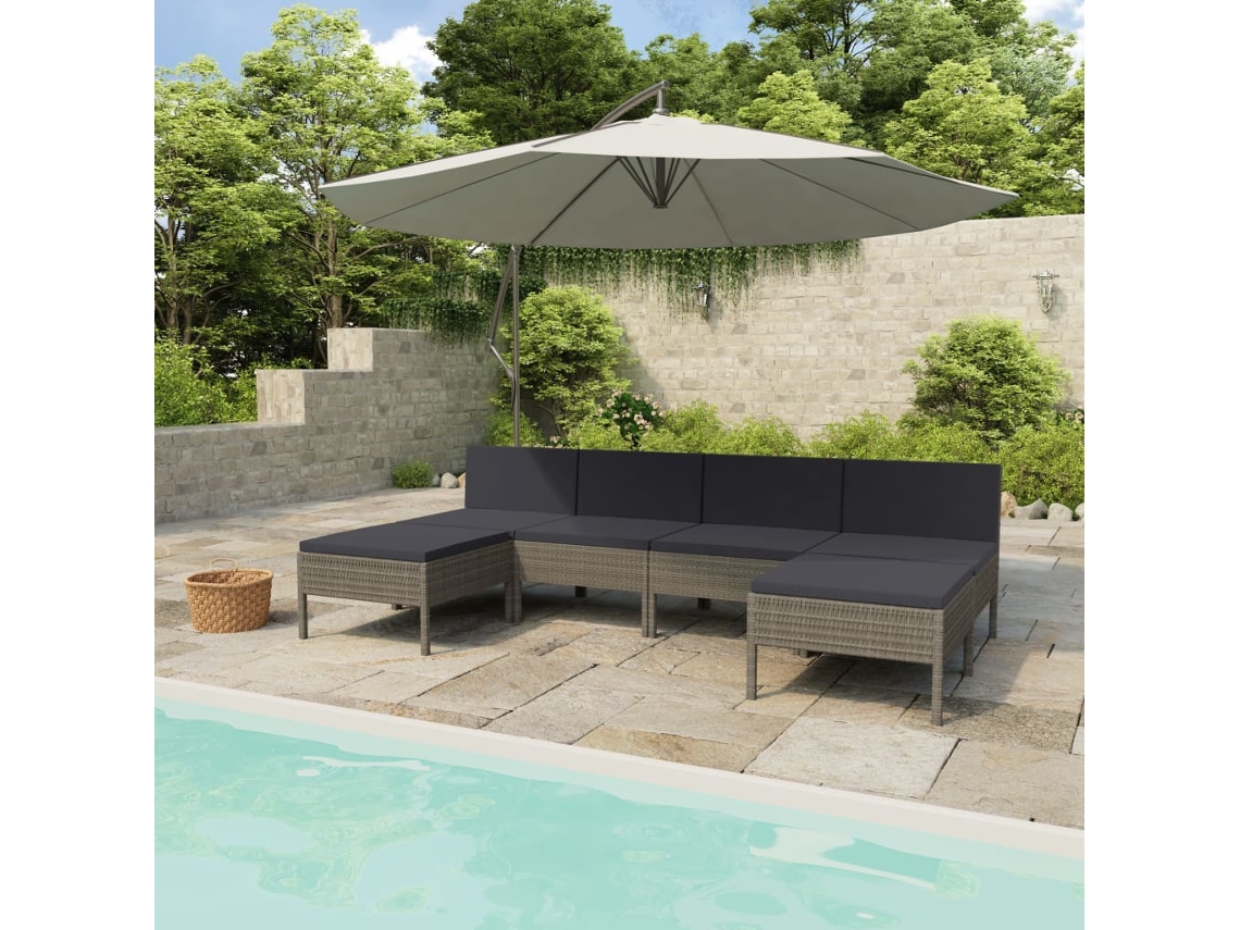Vidaxl 6 Pcs Conjunto Lounge de Jardim C/ Almofadões Vime Pe Cinzento