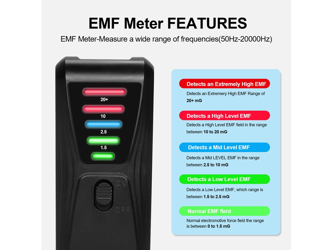 Yuru testador de radiação eletromagnética portátil EMF meter com 5 LEDs indicadores