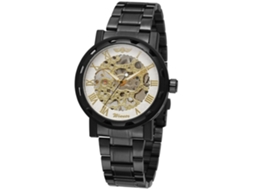 Relógio mecânico masculino à prova d'água com pulseira de aço da Winner (preto e branco)