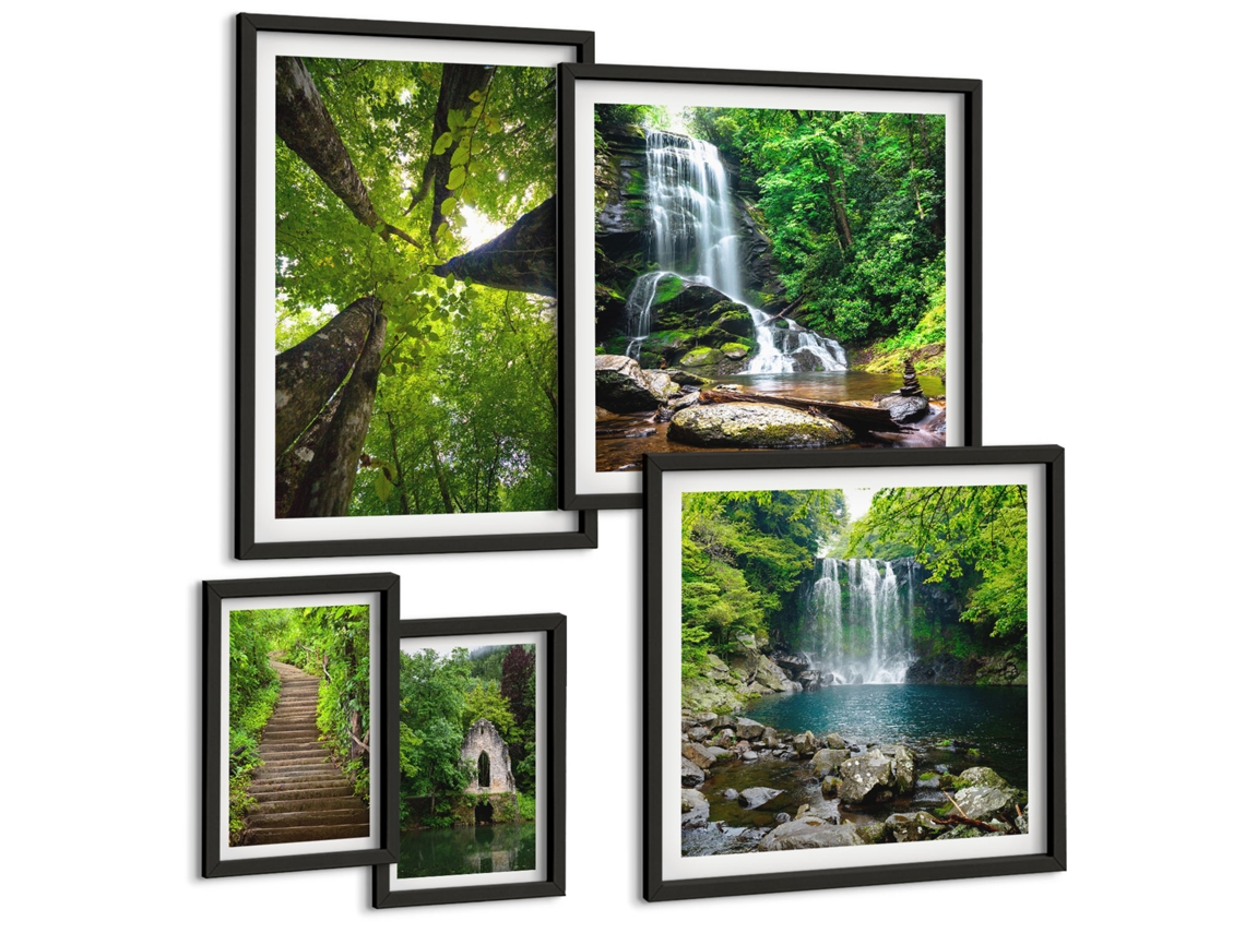 Conjunto De Pinturas Paisagens Verdes De Cachoeiras Espelharte (5 Peças)
