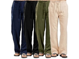 Pantalones Lino Hombre Casual con Cordón Azul Marino