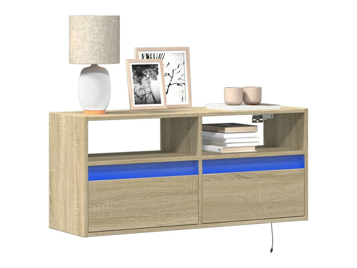 Vidaxl Móvel De Parede P/ Tv C/ Luzes Led 100x31x45 Cm Carvalho Sonoma