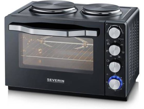 Mini-forno SEVERIN TO 2065 (Capacidade: 30 L - 2500 W) — Funcionamento dos dois discos em simultâneo ou do disco mais pequeno juntamente com o forno
Temporizador até 2 horas com sinal acústico
Potência forno: 1500W
Potência discos: 1000W (ø 15,5 cm) + 1500W (ø 18,5 cm)