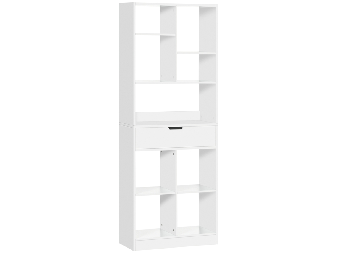 Estante de madeira com 1 gaveta, 9 compartimentos, para sala, escritório, estudo, 60x26x158cm, branco BTFORUS