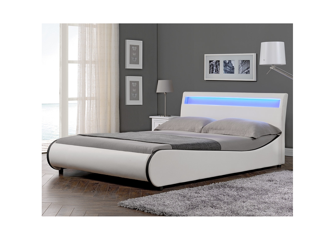 Cama de Casal CORIUM (221 x 189 x 83 cm - Couro Sintético - Branco)