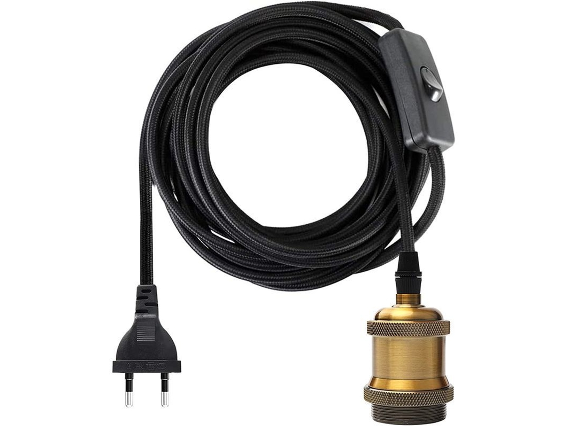 Base E27 com interruptor, fio elétrico de 1,2m, para lâmpada, estilo vintage bronze