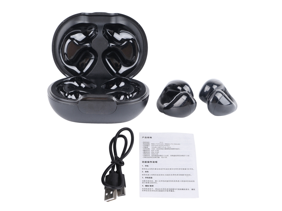 Fones De Ouvido Bluetooth 5.3 Clip On Condução Óssea Estéreo Hifi Aberto Sem Fio Para Esportes D101 Preto