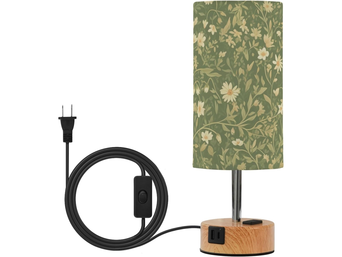 Luminária de mesa pequena Linqin Green Leafs com portas USB-C e USB-A, 3 temperaturas de cor para sala de estar.