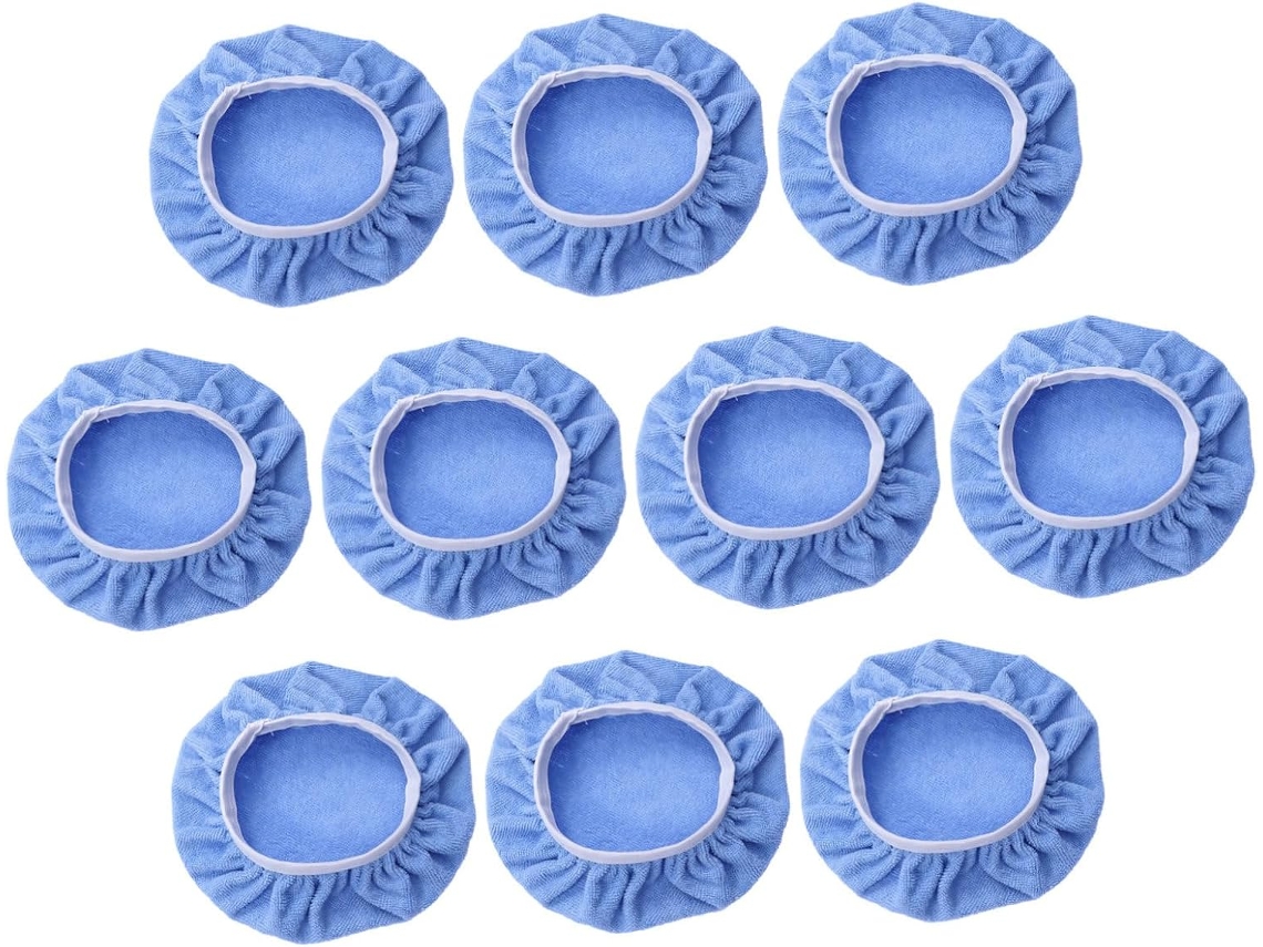 Conjunto de 10 discos de microfibra para policiamento, enceramento e limpeza de veículos.