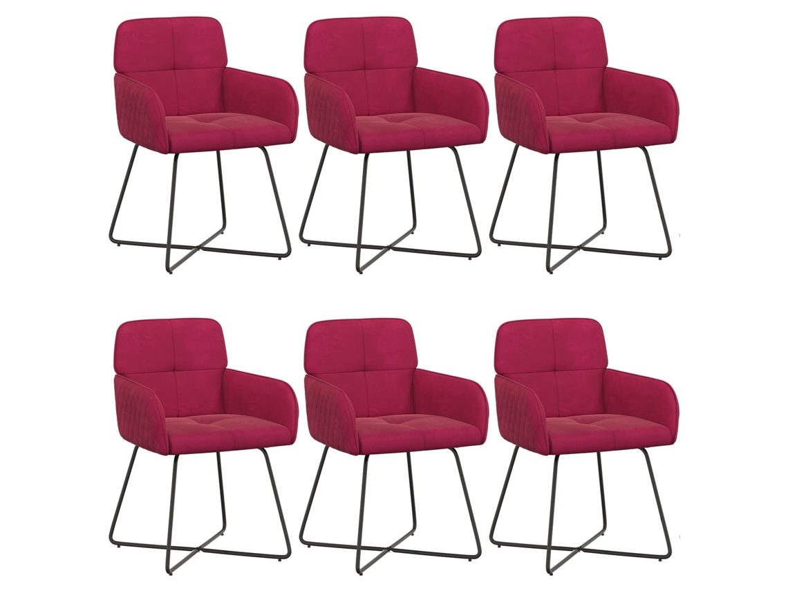 Conjunto 6 Cadeiras De Jantar Vidaxl Vermelho Veludo (59 X 56,5 X 86 Cm)