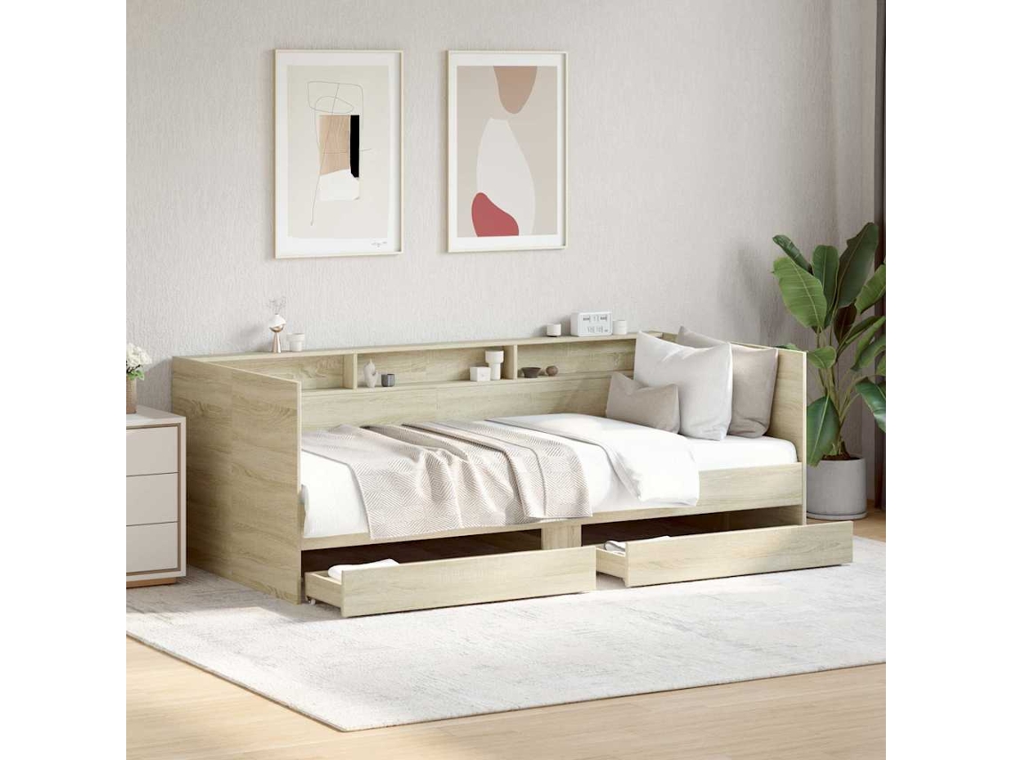 Vidaxl Sofá-cama Com Gavetas Sem Colchão 75x190 Cm Carvalho Sonoma