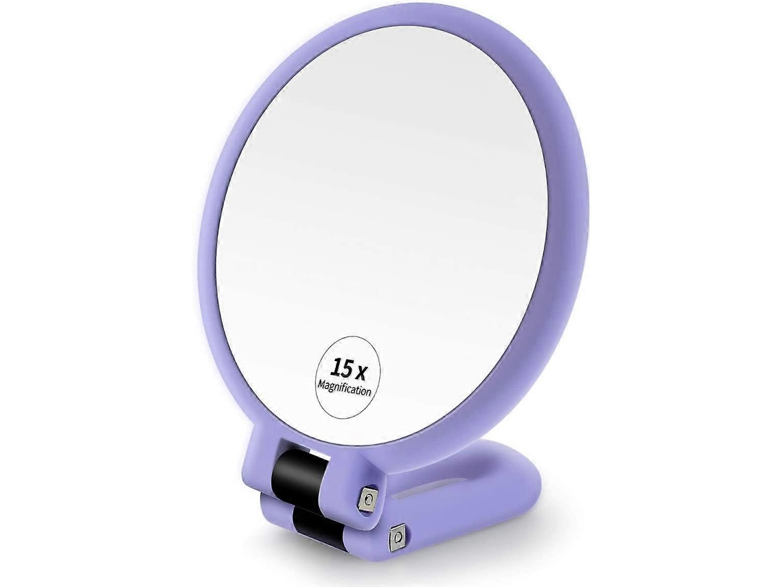 Rebe espejo de Mano Plegable de 1x Y 15x Doble Lado Con Mango Ajustable Material Abs Plástico Ligero para Viajes Mujer Morado
